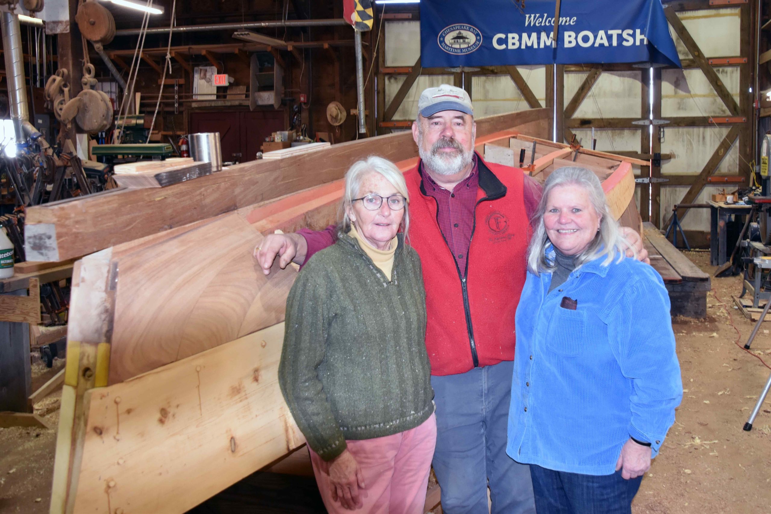 Grigg Mullen (center) was joined by Anne (left) and Susan (right) Whaley at the Shipyard Workday on Feb. 18.